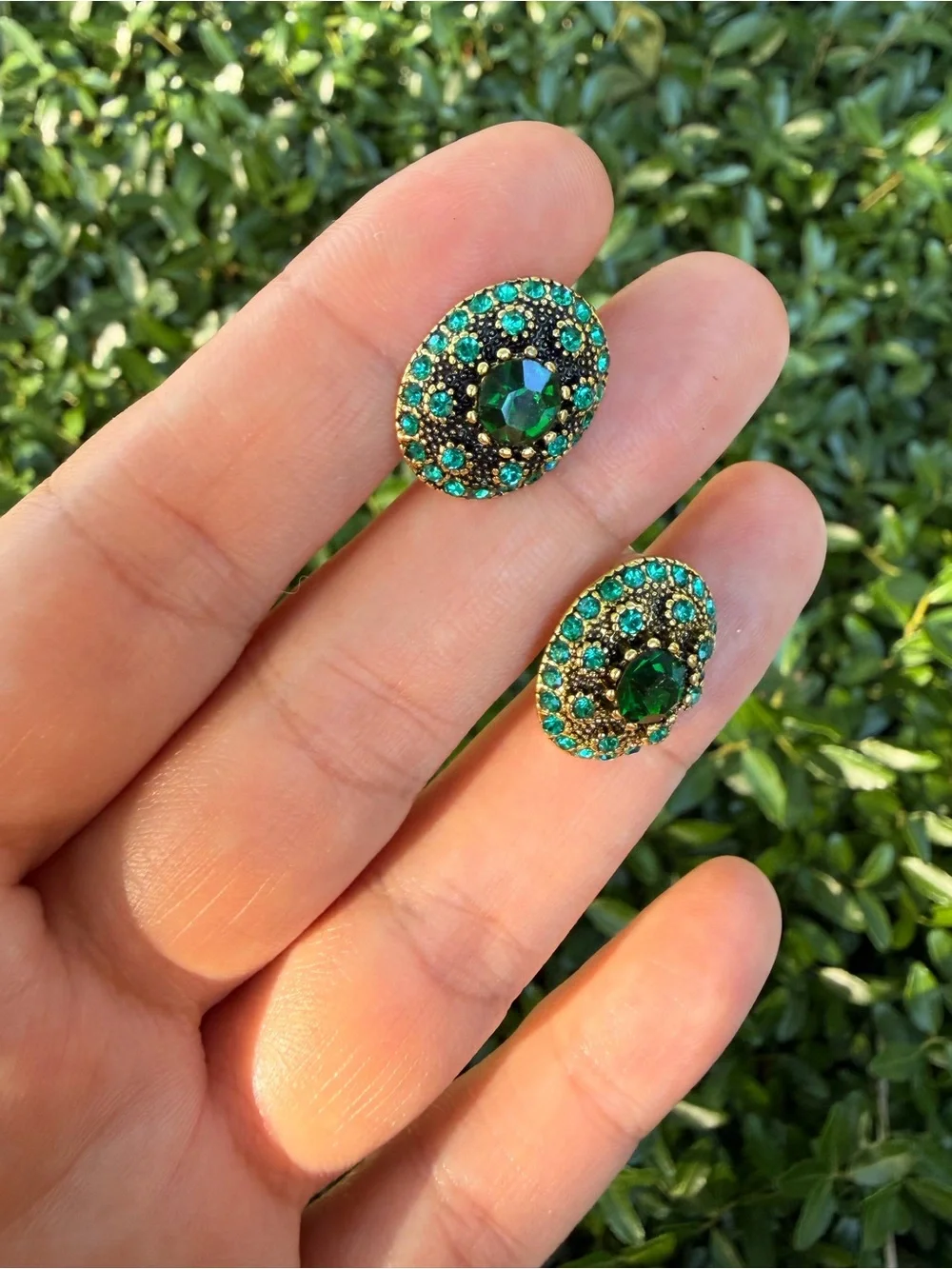 Zara Emerald Green and Gold Crystal Stud Earrings